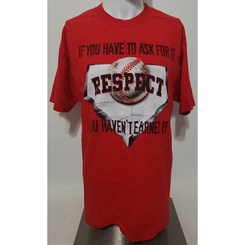 Simply For Sports T Shirt Men Medium‎ Red Baseball Respect Crewneck Short Sleeve